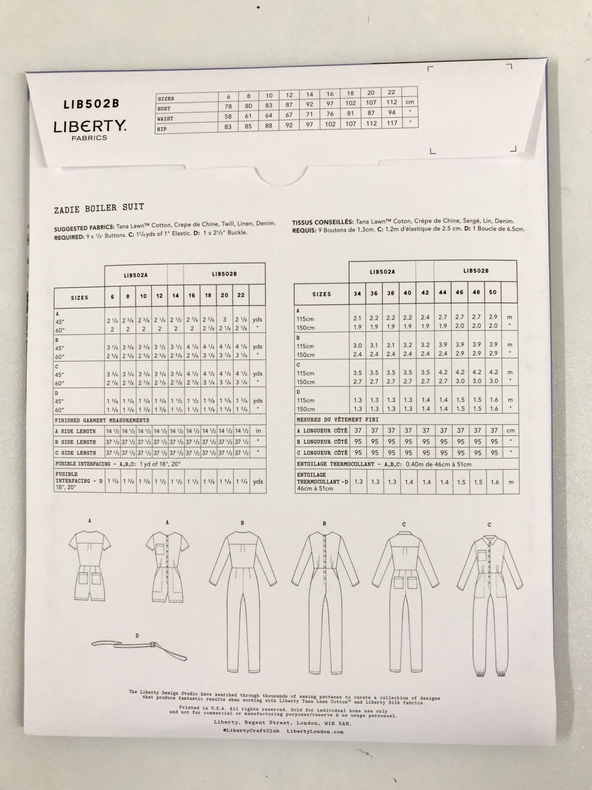 LIBERTY Zadie Boilersuit Pattern size 6 - 14 and 14 - 22 - Image 4