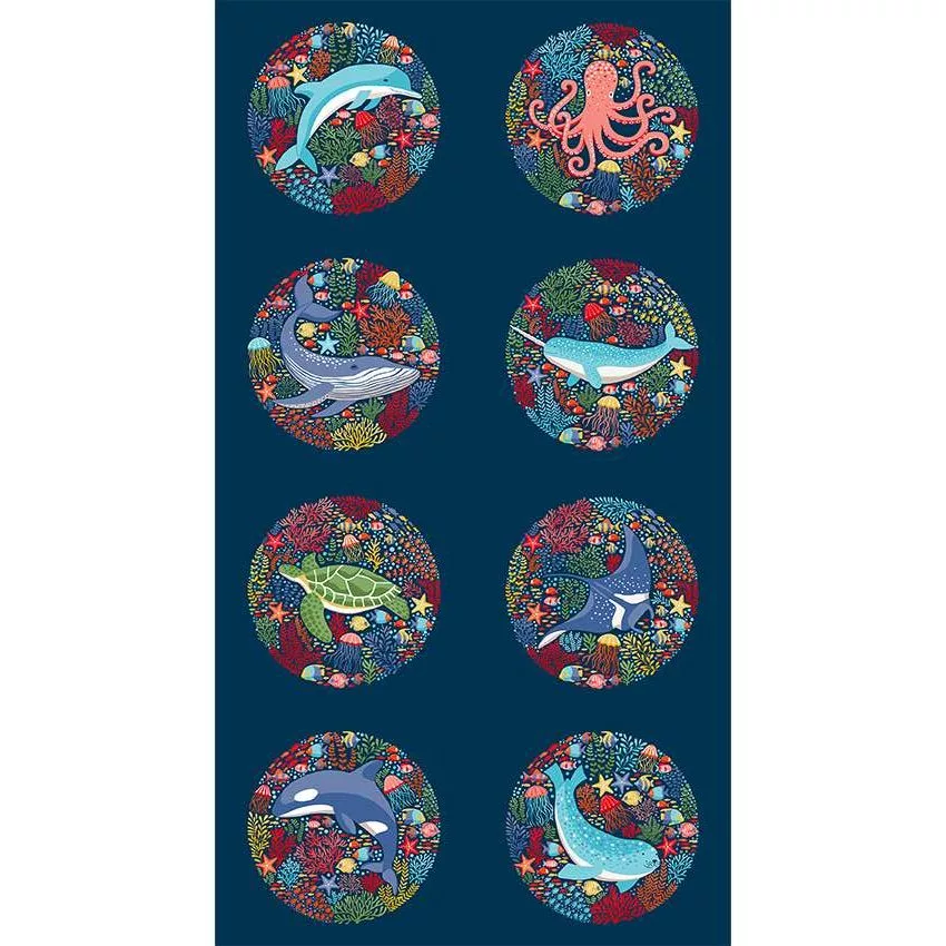 Deep Blue Sea by Makower - Dark Blue circle panel